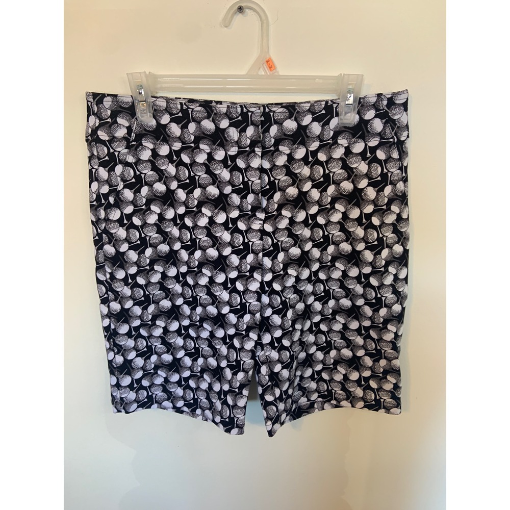 IZOD Golf Shorts Womens 10 Black White Excellent Novelty Golf Ball Print Bermuda